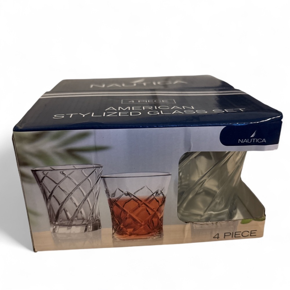 Nautica Whiskey Glasses Set of 4 Old Fashioned Cocktail Scotch Tumbler 7.32oz